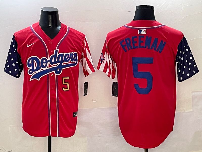 Men Los Angeles Dodgers #5 Freeman Red a generation of national flags Joint name 2025 Nike MLB Jersey style 3->los angeles dodgers->MLB Jersey